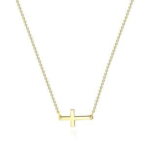 18K Gold Plated Stainless Steel "Cross' Necklace Women's Waterproof Spiritual